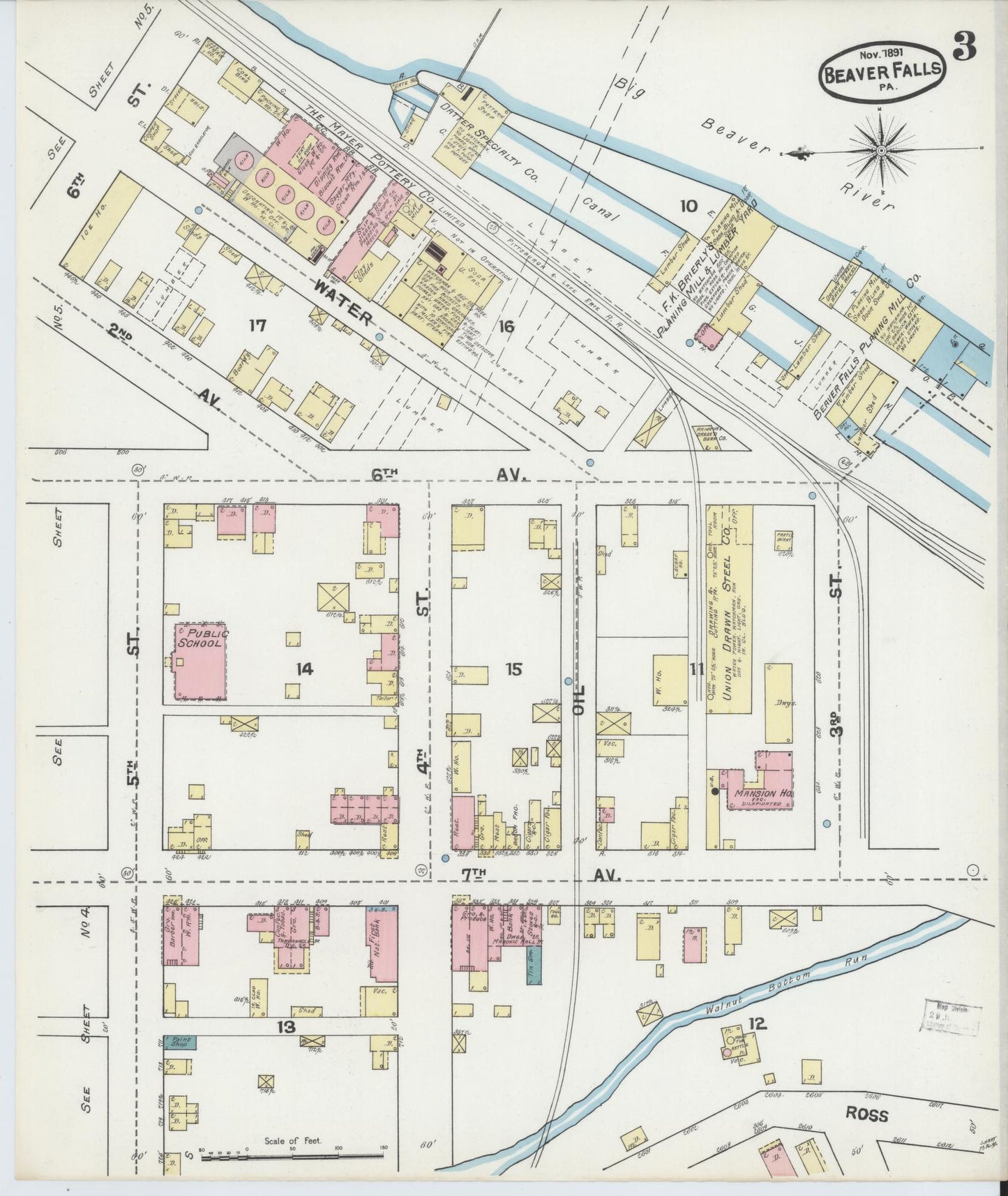 Sanborn Fire Insurance Map from Beaver Falls, Beaver County, Pennsylvania (1891), Sheet #0003 - Complete Map Set gallery image, historic Sanborn map, vintage wall art, Pennsylvania Pennsylvania