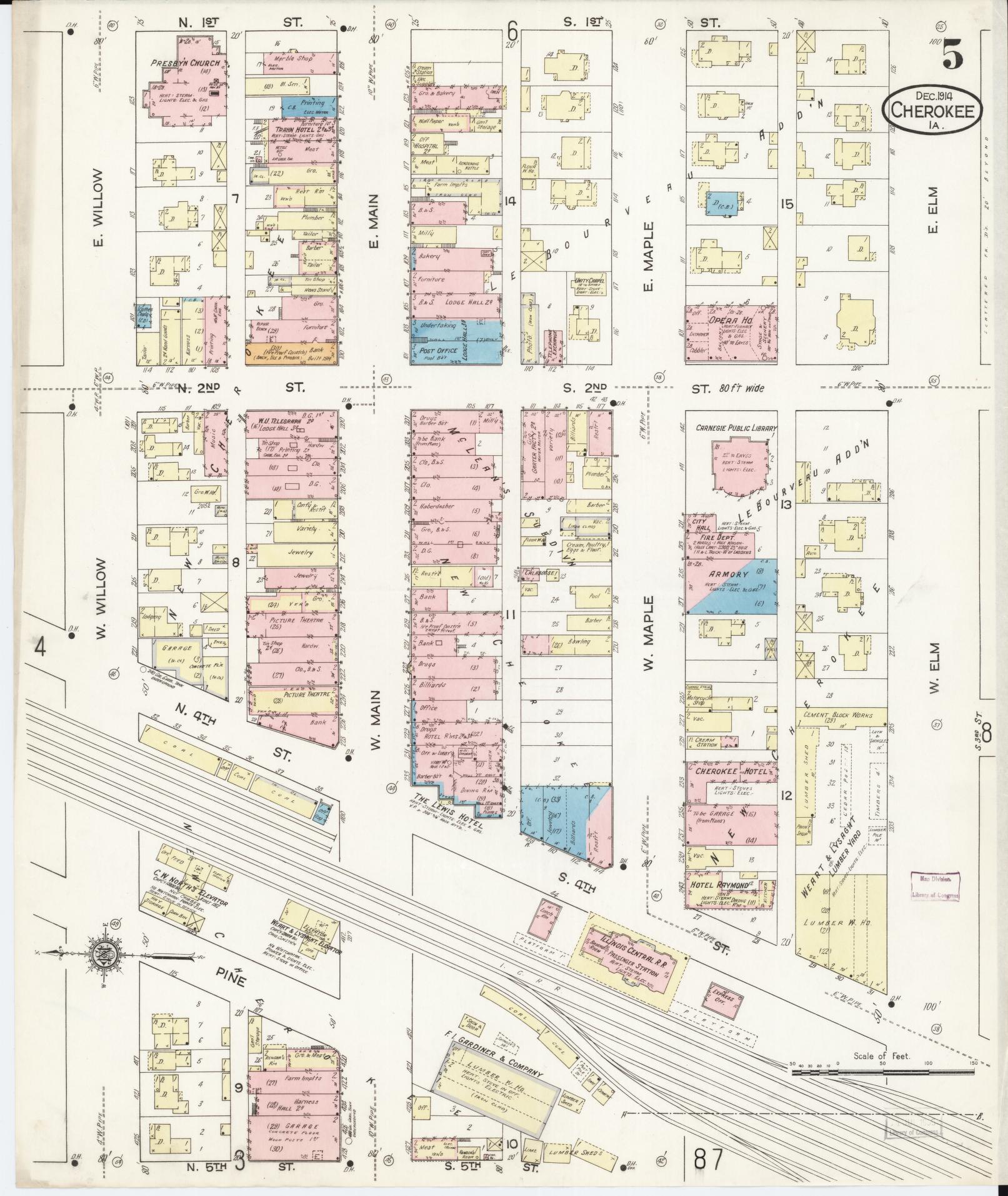 Sanborn Fire Insurance Map from Cherokee, Cherokee County, Iowa (1914), Sheet #0005 - Historic Sanborn Fire Insurance Map Print, vintage old map wall art