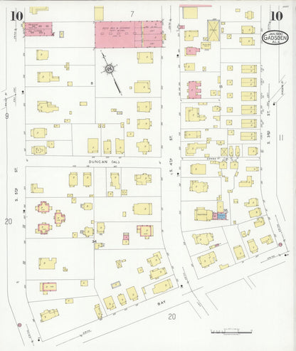 Sanborn Fire Insurance Map from Gadsden, Etowah County, Alabama (1930), Sheet #0010 - Complete Map Set gallery image, historic Sanborn map, vintage wall art, Alabama Alabama