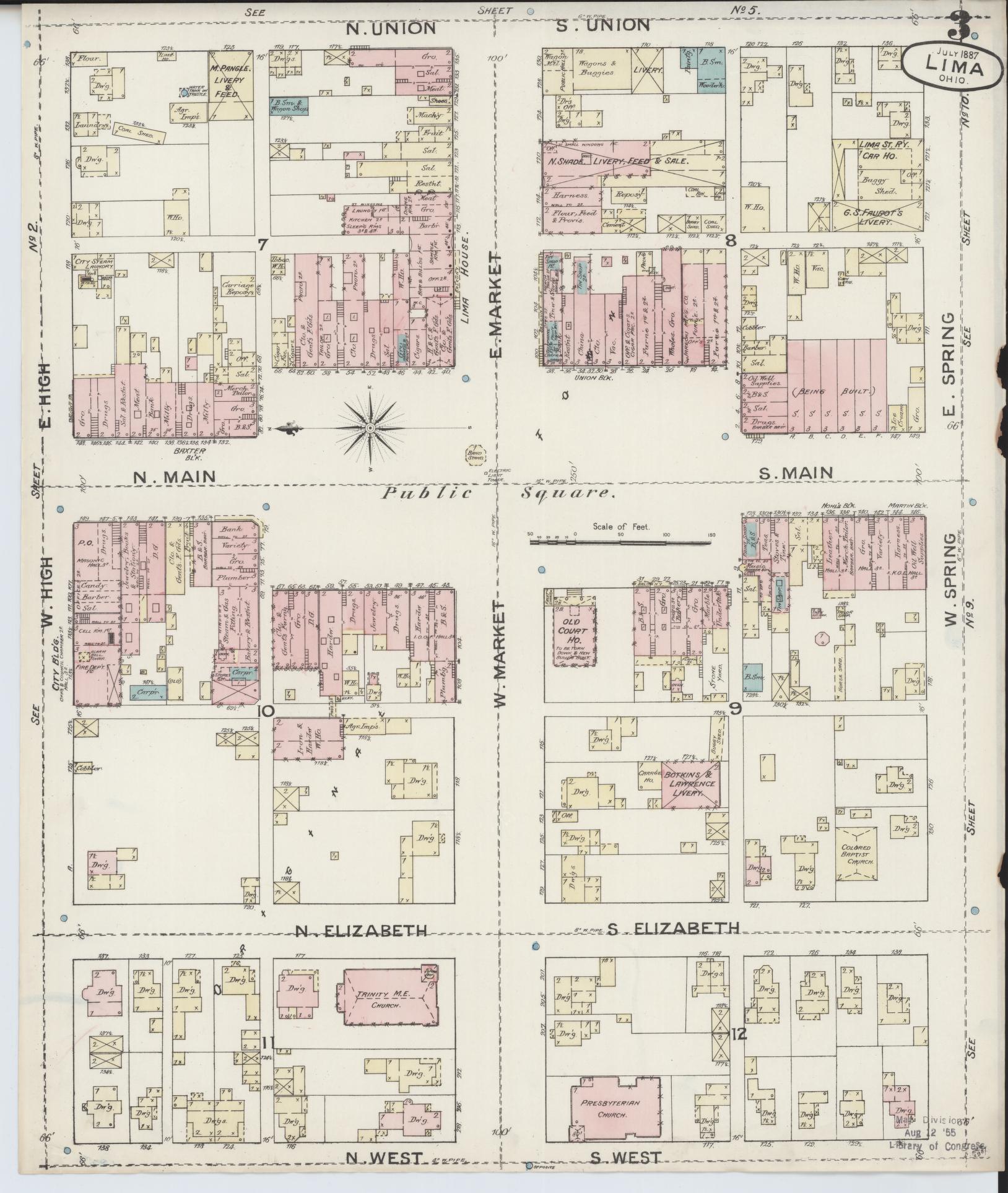 Sanborn Fire Insurance Map from Lima, Allen County, Ohio (1887), Sheet #0003 - Historic Sanborn Fire Insurance Map Print, vintage old map wall art, antique decor, genealogy gift, Ohio Ohio map