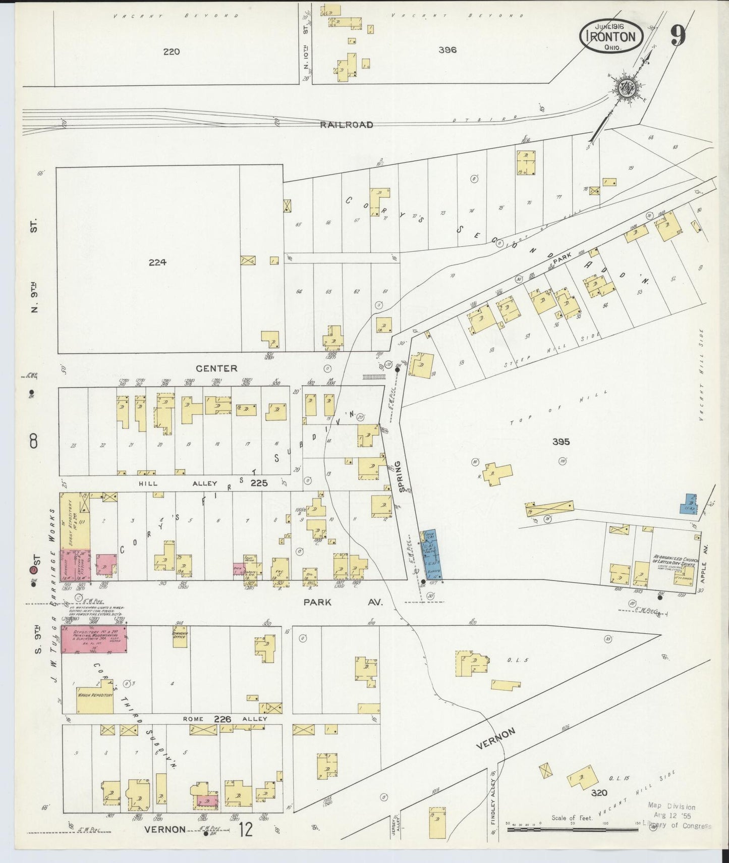 Sanborn Fire Insurance Map from Ironton, Lawrence County, Ohio (1916), Sheet #0009 - Complete Map Set gallery image, historic Sanborn map, vintage wall art, Ohio Ohio