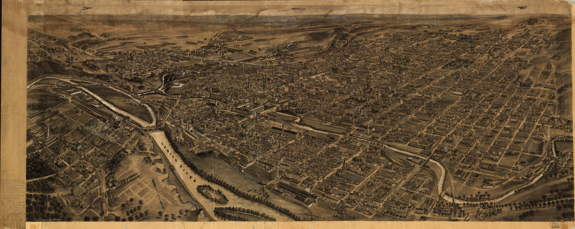 Bird's-eye-view of Allentown, Pennsylvania. (1922) – Historic Bird’s-Eye View Panorama Print
