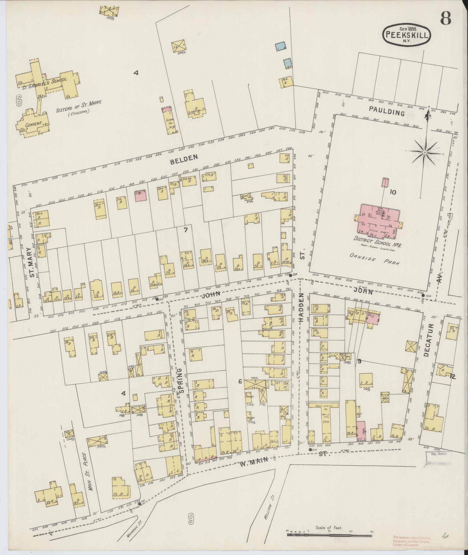 Sanborn Fire Insurance Map from Peekskill, Westchester County, New York (1895), Sheet #0008 - Complete Map Set gallery image, historic Sanborn map, vintage wall art, New York New York