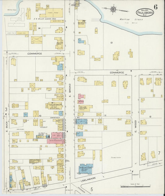 Sanborn Fire Insurance Map from Paulsboro, Gloucester County, New Jersey (1915), Sheet #0006 - Historic Sanborn Fire Insurance Map Print, vintage old map wall art, antique decor, genealogy gift, New Jersey New Jersey map