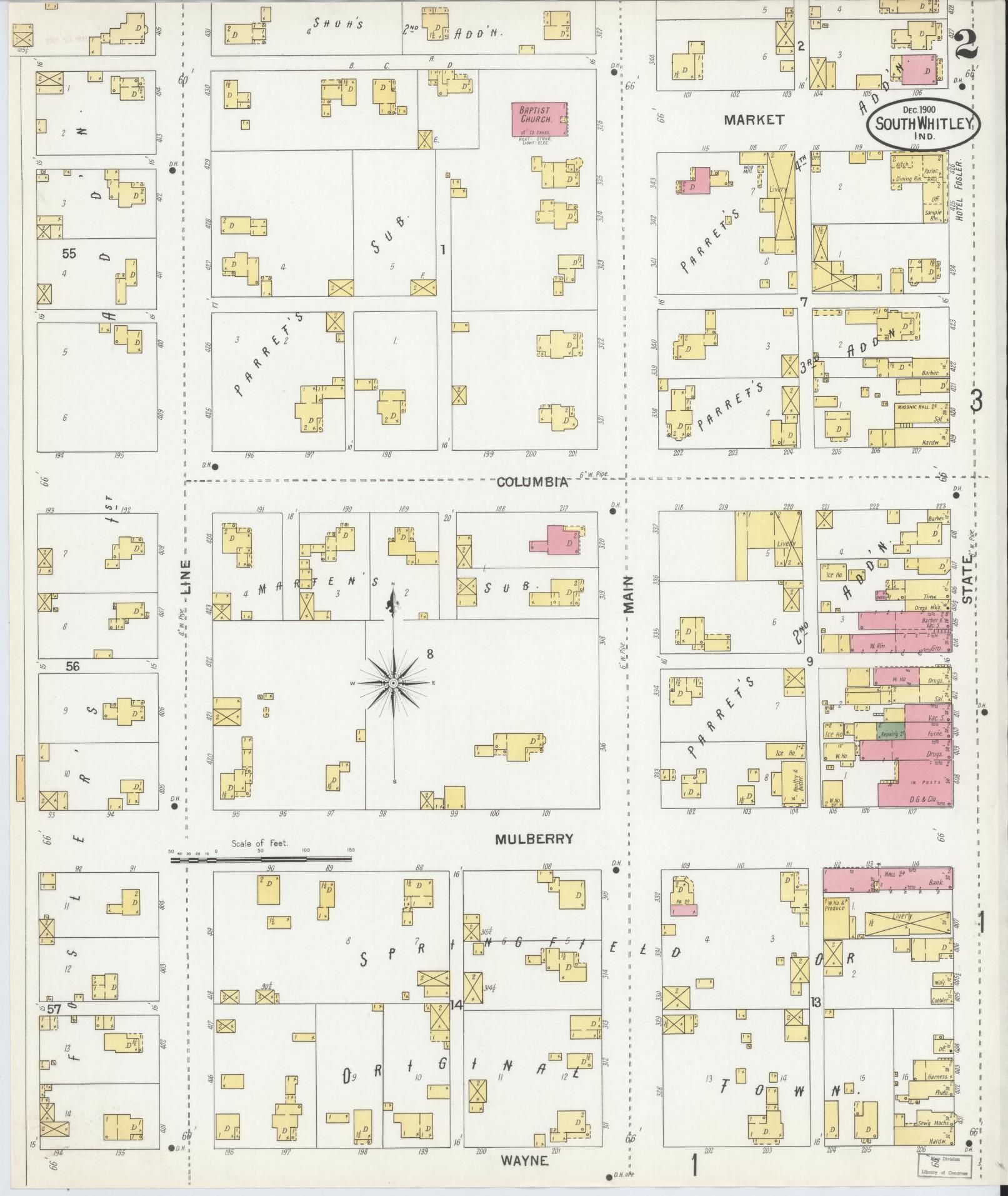 Sanborn Fire Insurance Map from South Whitley, Whitley County, Indiana (1900), Sheet #0002 - Complete Map Set gallery image, historic Sanborn map, vintage wall art, Indiana Indiana