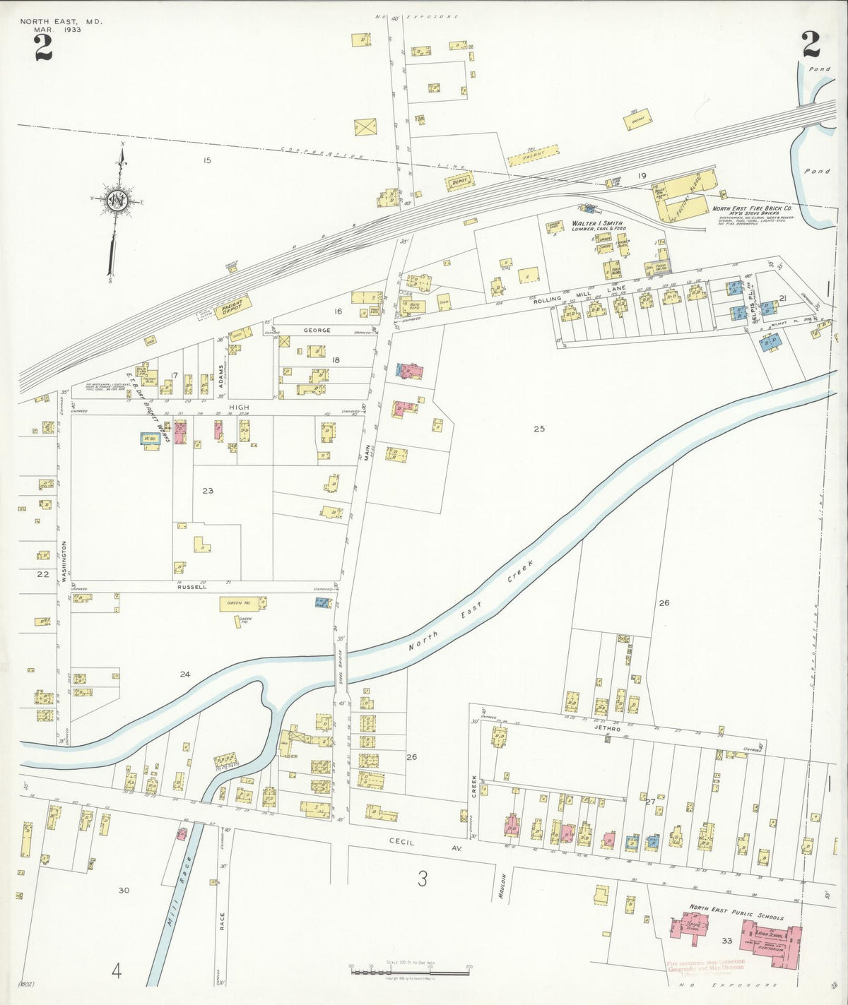 Sanborn Fire Insurance Map from North East, Cecil County, Maryland (1933), Sheet #0002 - Historic Sanborn Fire Insurance Map Print, vintage old map wall art, antique decor, genealogy gift, Maryland Maryland map