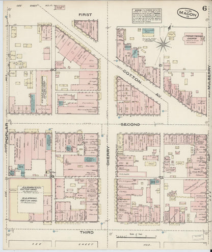 Sanborn Fire Insurance Map from Macon, Bibb and Jones County, Georgia (1884), Sheet #0006 - Complete Map Set gallery image, historic Sanborn map, vintage wall art, Georgia Georgia