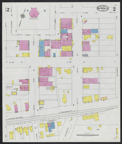 Sanborn Fire Insurance Map from Bay Minette, Baldwin County, Alabama (1927), Sheet #0002 - Complete Map Set gallery image, historic Sanborn map, vintage wall art, Alabama Alabama