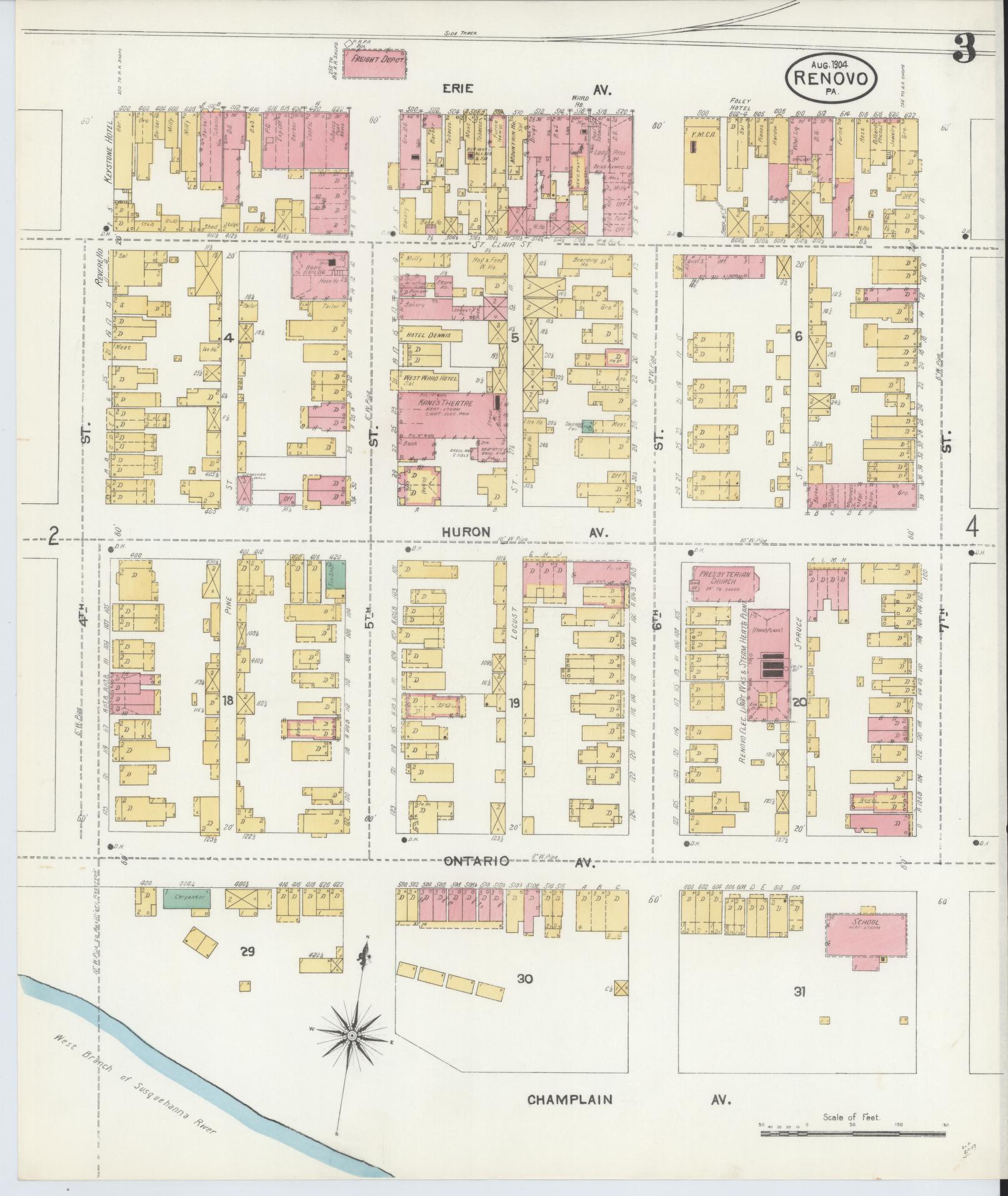 Sanborn Fire Insurance Map from Renovo, Clinton County, Pennsylvania (1904), Sheet #0003 - Complete Map Set gallery image, historic Sanborn map, vintage wall art, Pennsylvania Pennsylvania