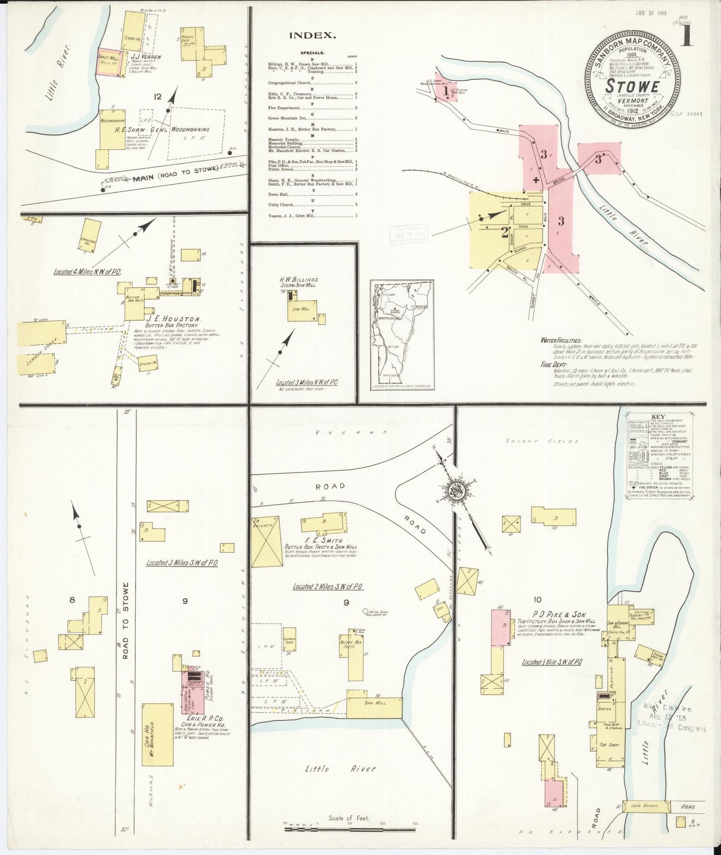 Sanborn Fire Insurance Map from Stowe, Lamoille County, Vermont. (1912) – Historic Sanborn Fire Insurance Map Print