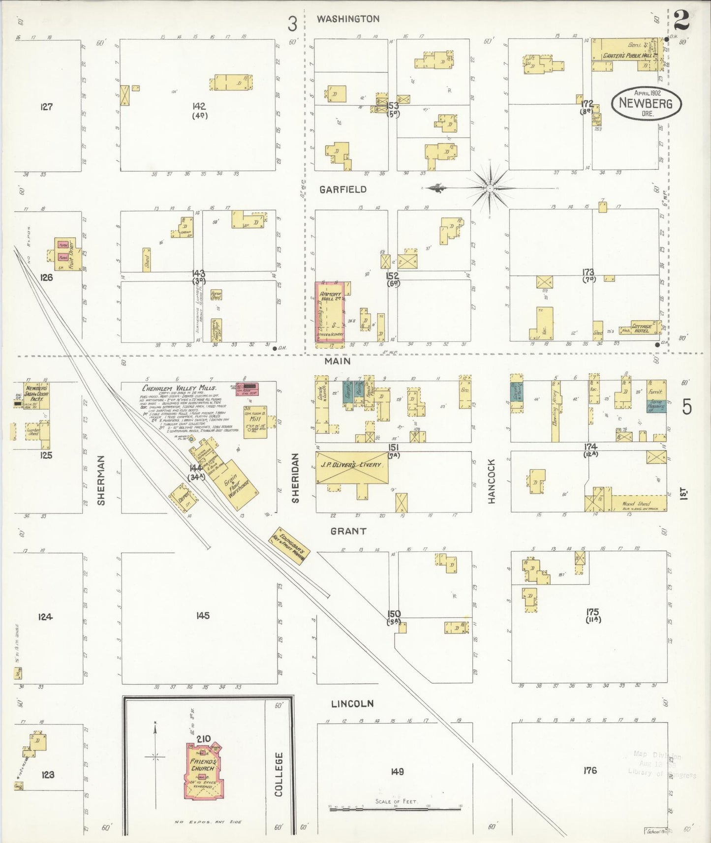 Sanborn Fire Insurance Map from Newberg, Yamhill County, Oregon (1902), Sheet #0002 - Complete Map Set gallery image, historic Sanborn map, vintage wall art, Oregon Oregon