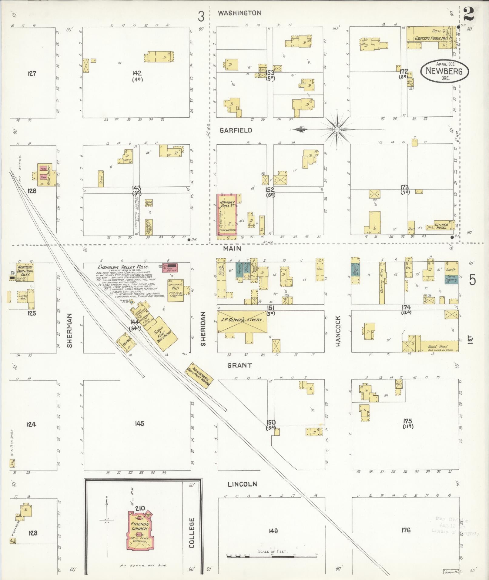 Sanborn Fire Insurance Map from Newberg, Yamhill County, Oregon (1902), Sheet #0002 - Complete Map Set gallery image, historic Sanborn map, vintage wall art, Oregon Oregon