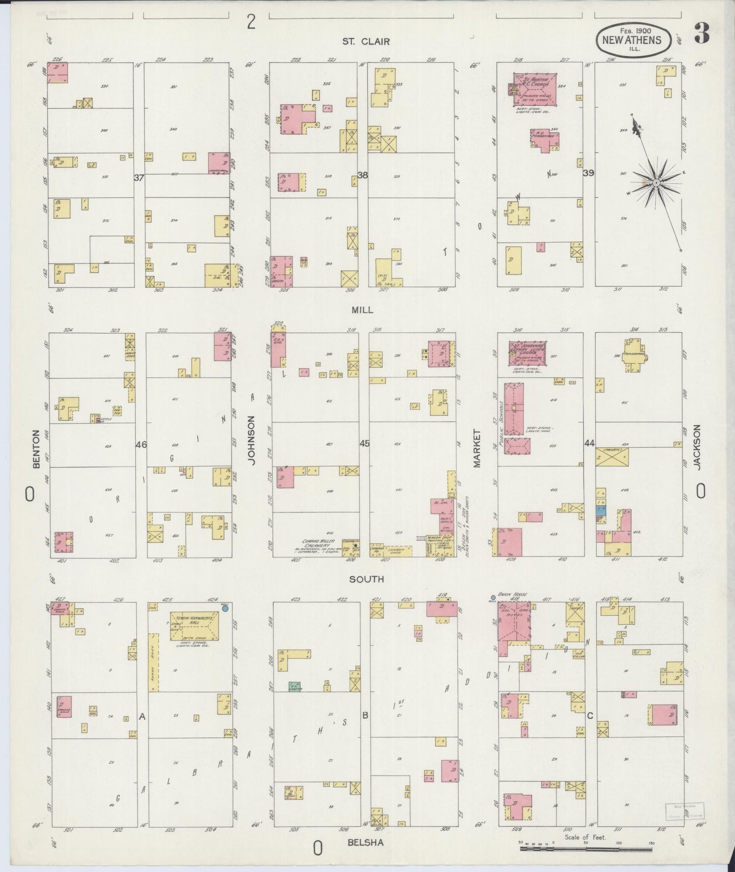 Sanborn Fire Insurance Map from New Athens, Saint Clair County, Illinois (1900), Sheet #0003 - Historic Sanborn Fire Insurance Map Print, vintage old map wall art, antique decor, genealogy gift, Illinois Illinois map