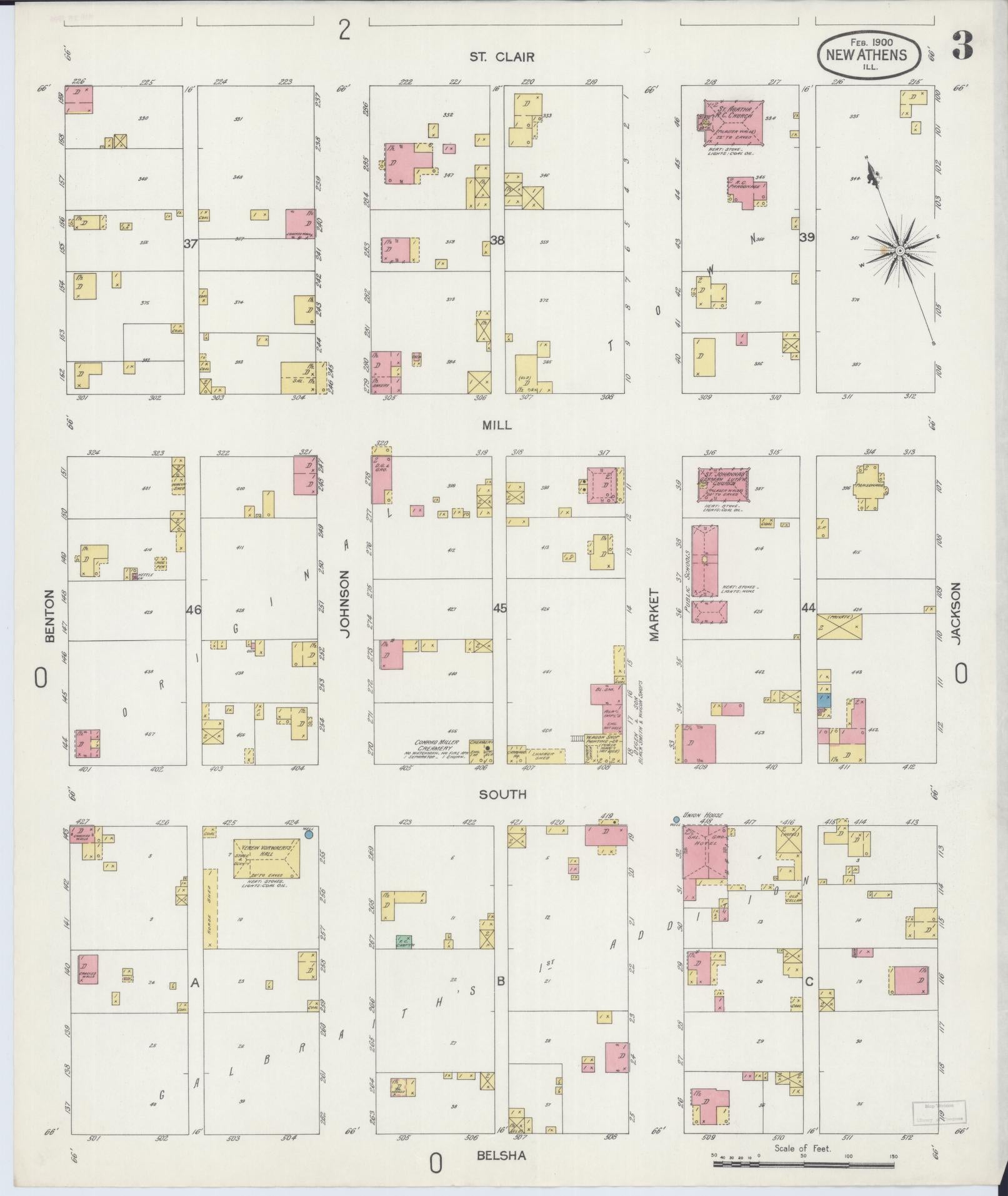 Sanborn Fire Insurance Map from New Athens, Saint Clair County, Illinois (1900), Sheet #0003 - Historic Sanborn Fire Insurance Map Print, vintage old map wall art, antique decor, genealogy gift, Illinois Illinois map