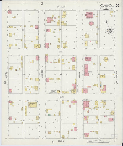 Sanborn Fire Insurance Map from New Athens, Saint Clair County, Illinois (1900), Sheet #0003 - Historic Sanborn Fire Insurance Map Print, vintage old map wall art, antique decor, genealogy gift, Illinois Illinois map