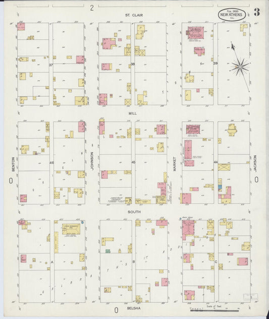 Sanborn Fire Insurance Map from New Athens, Saint Clair County, Illinois (1900), Sheet #0003 - Historic Sanborn Fire Insurance Map Print, vintage old map wall art, antique decor, genealogy gift, Illinois Illinois map