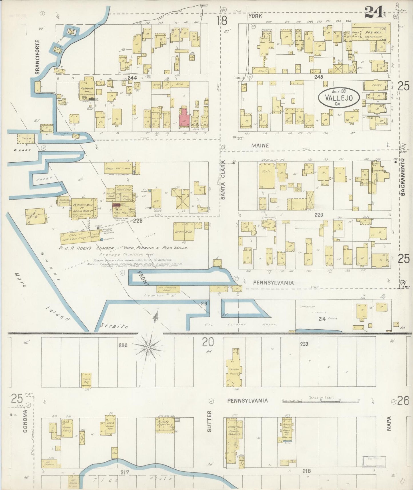 Sanborn Fire Insurance Map from Vallejo, Solano County, California (1901), Sheet #0024 - Complete Map Set gallery image, historic Sanborn map, vintage wall art, California California
