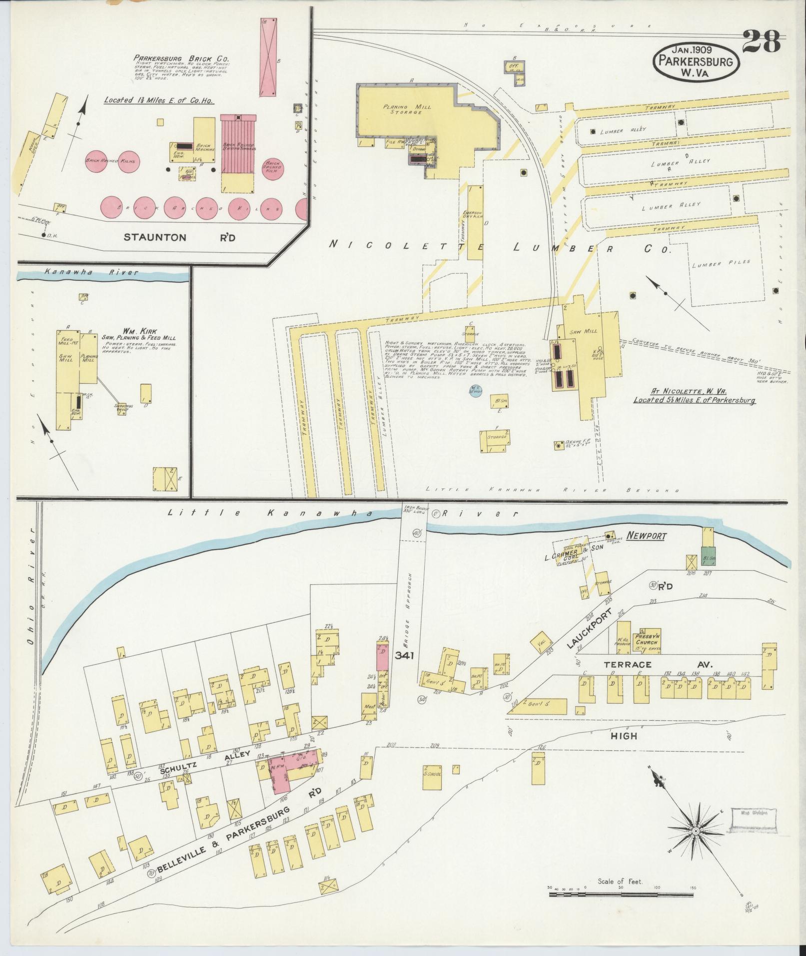 Sanborn Fire Insurance Map from Parkersburg, Wood County, West Virginia (1909), Sheet #0028 - Complete Map Set gallery image, historic Sanborn map, vintage wall art, West Virginia West Virginia