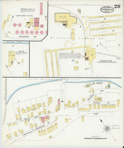 Sanborn Fire Insurance Map from Parkersburg, Wood County, West Virginia (1909), Sheet #0028 - Complete Map Set gallery image, historic Sanborn map, vintage wall art, West Virginia West Virginia