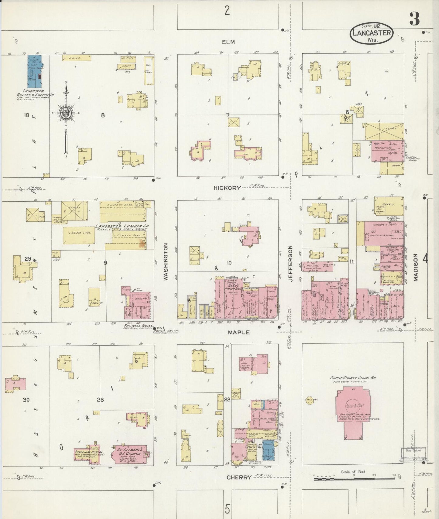 Sanborn Fire Insurance Map from Lancaster, Grant County, Wisconsin (1912), Sheet #0003 - Complete Map Set gallery image, historic Sanborn map, vintage wall art, Wisconsin Wisconsin