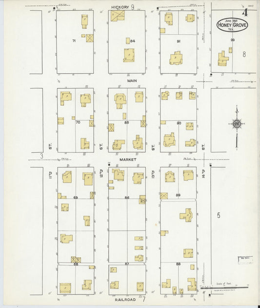 Sanborn Fire Insurance Map from Honey Grove, Fannin County, Texas (1921), Sheet #0004 - Historic Sanborn Fire Insurance Map Print, vintage old map wall art, antique decor, genealogy gift, Texas Texas map