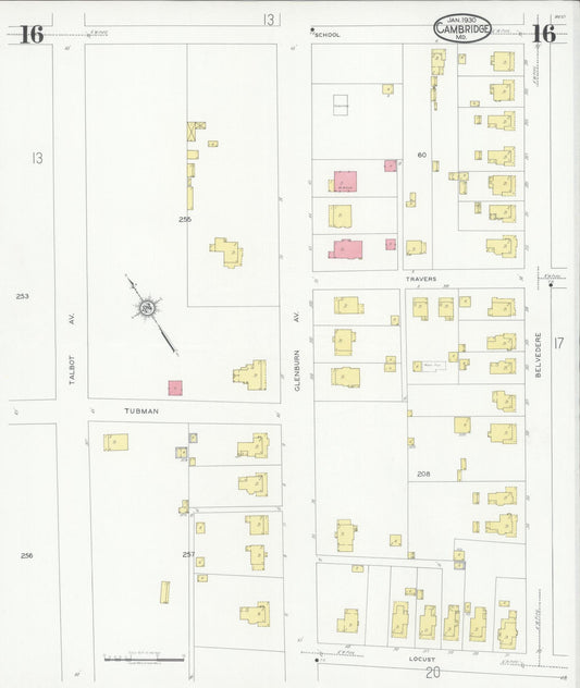 Sanborn Fire Insurance Map from Cambridge, Dorchester County, Maryland (1930), Sheet #0016 - Historic Sanborn Fire Insurance Map Print, vintage old map wall art, antique decor, genealogy gift, Maryland Maryland map