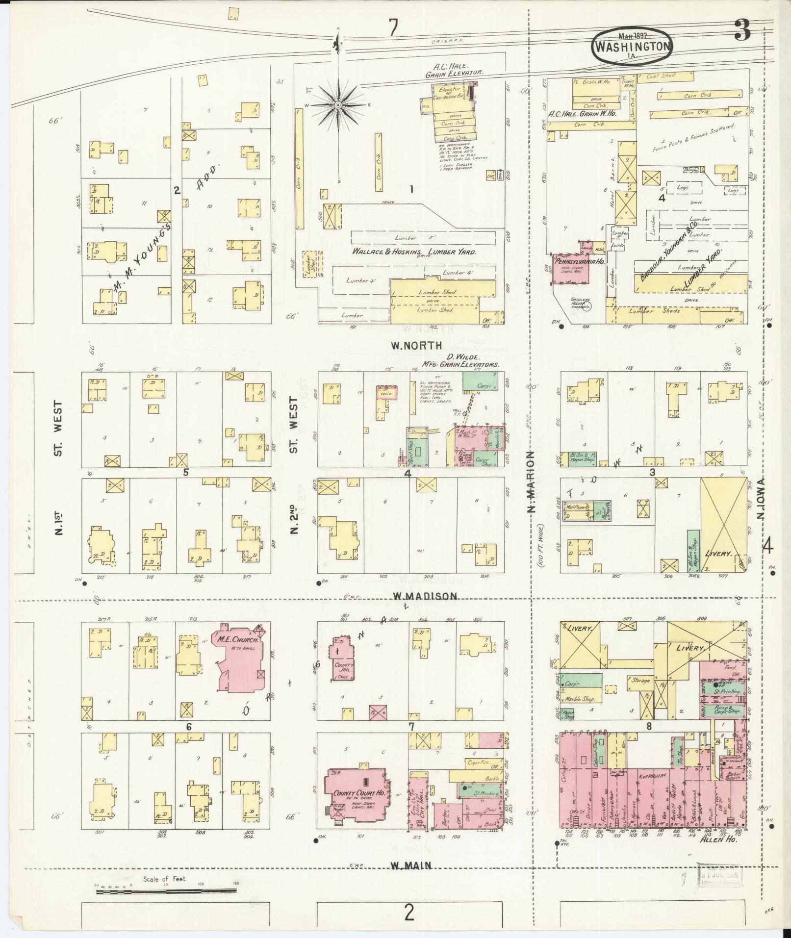 Sanborn Fire Insurance Map from Washington, Washington County, Iowa (1897), Sheet #0003 - Historic Sanborn Fire Insurance Map Print