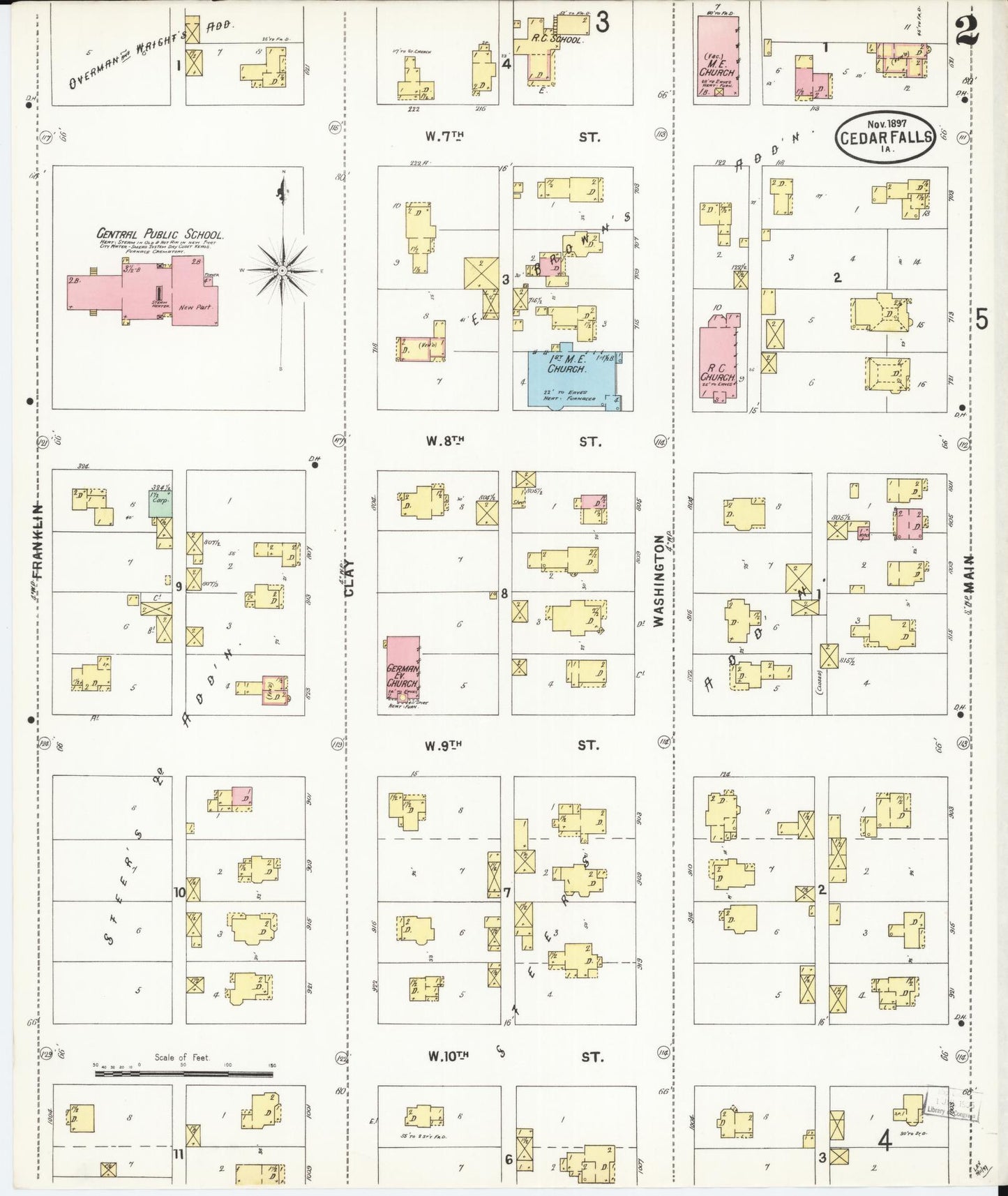 Sanborn Fire Insurance Map from Cedar Falls, Black Hawk County, Iowa (1897), Sheet #0002 - Historic Sanborn Fire Insurance Map Print, vintage old map wall art
