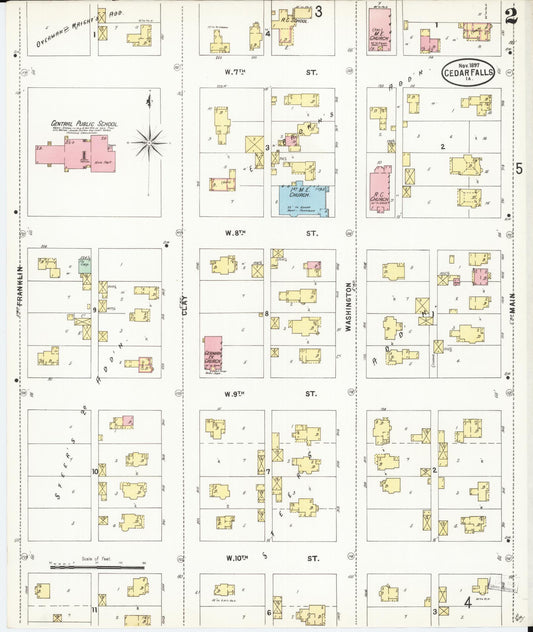 Sanborn Fire Insurance Map from Cedar Falls, Black Hawk County, Iowa (1897), Sheet #0002 - Historic Sanborn Fire Insurance Map Print, vintage old map wall art