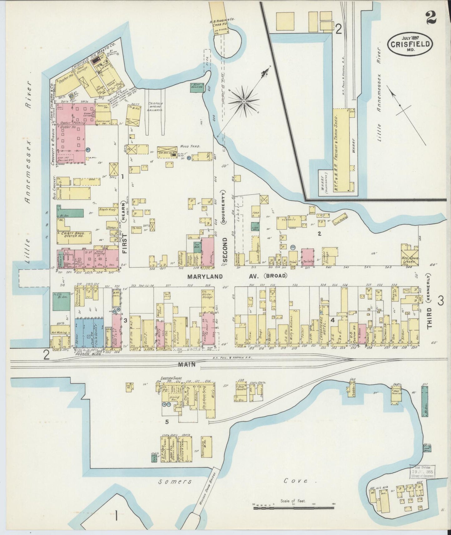 Somerset, Maryland - 1897 - Sanborn Fire Insurance Map, Sheet #0002 - Historic Sanborn Fire Insurance Map Print, Somerset Maryland 1897 0002 vintage old map wall art