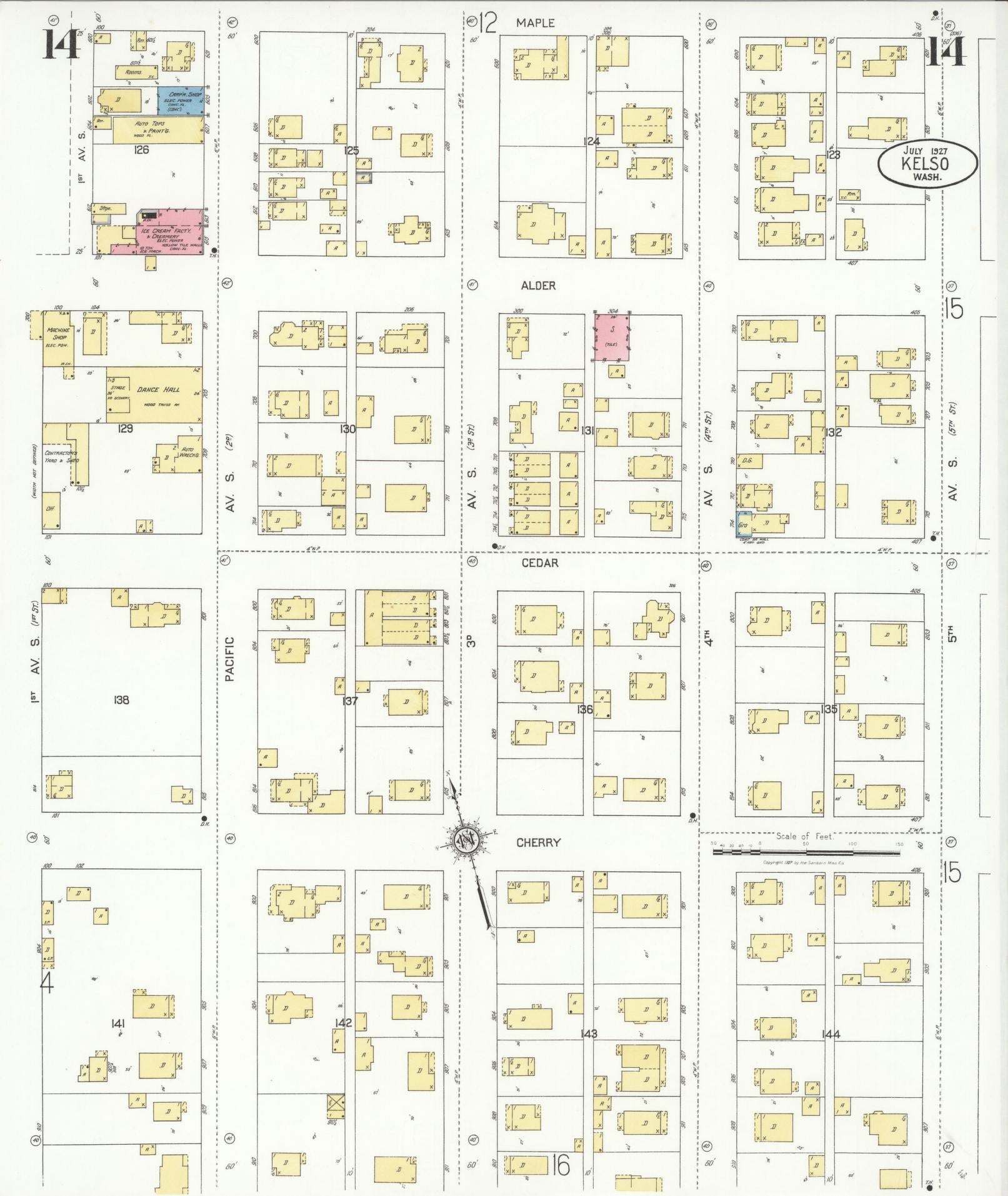 Sanborn Fire Insurance Map from Kelso, Cowlitz County, Washington (1927), Sheet #0014 - Complete Map Set gallery image, historic Sanborn map, vintage wall art, Washington Washington