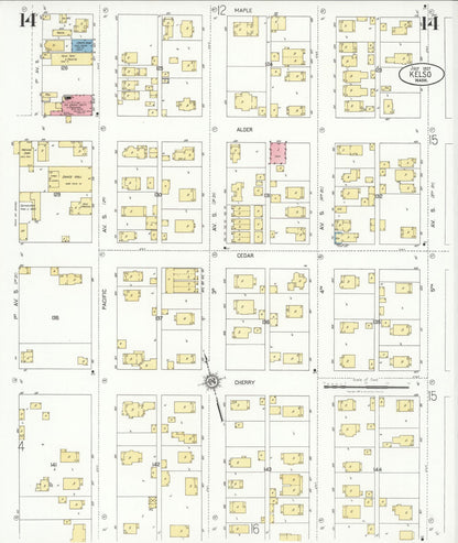 Sanborn Fire Insurance Map from Kelso, Cowlitz County, Washington (1927), Sheet #0014 - Complete Map Set gallery image, historic Sanborn map, vintage wall art, Washington Washington