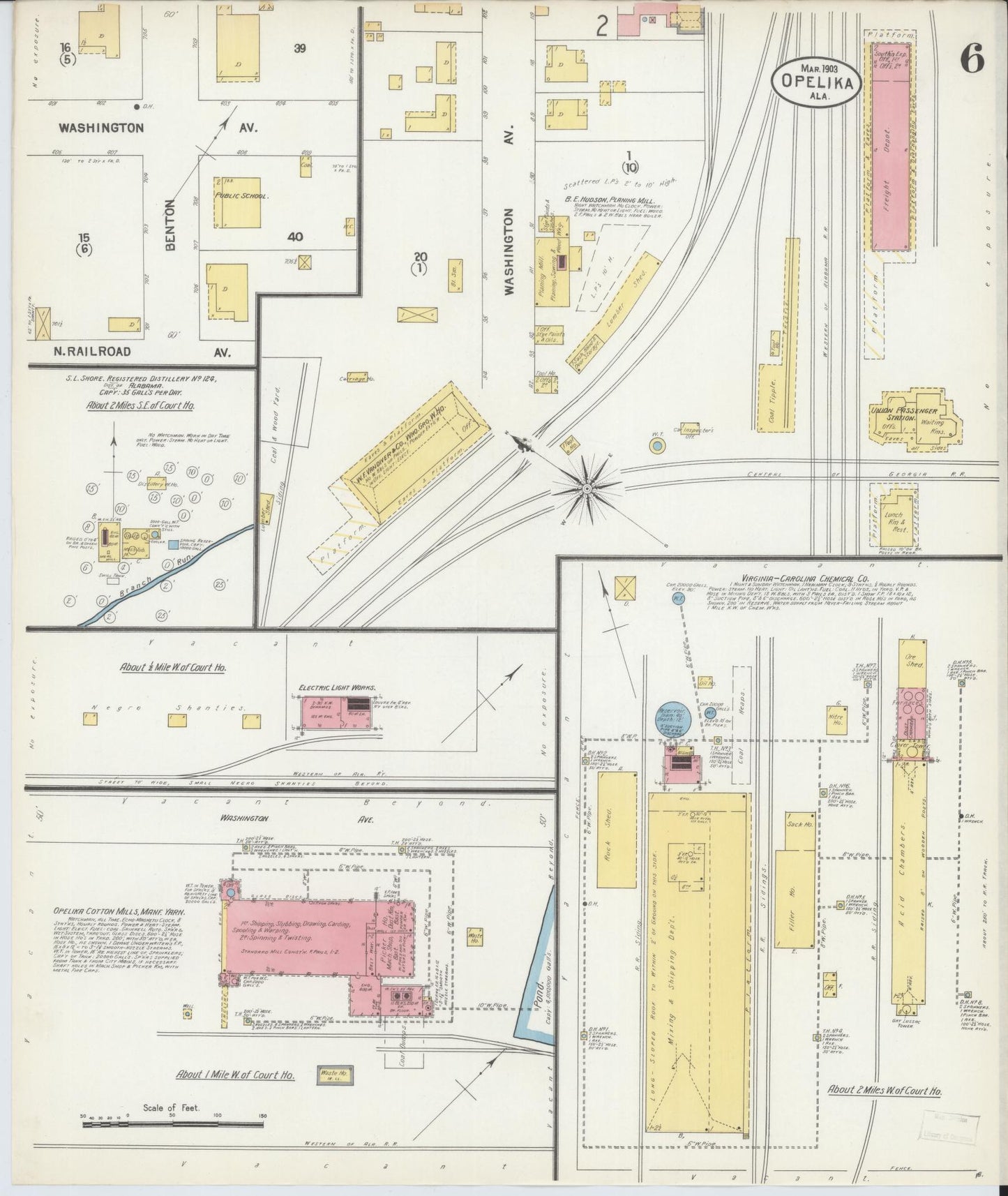 Sanborn Fire Insurance Map from Opelika, Lee County, Alabama (1903), Sheet #0006 - Historic Sanborn Fire Insurance Map Print, vintage old map wall art, antique decor, genealogy gift, Alabama Alabama map