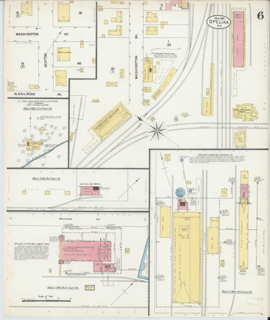 Sanborn Fire Insurance Map from Opelika, Lee County, Alabama (1903), Sheet #0006 - Historic Sanborn Fire Insurance Map Print, vintage old map wall art, antique decor, genealogy gift, Alabama Alabama map