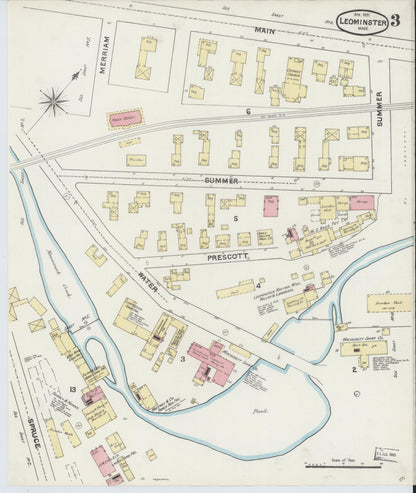 Sanborn Fire Insurance Map from Leominster, Worcester County, Massachusetts (1891), Sheet #0003 - Complete Map Set gallery image, historic Sanborn map, vintage wall art, Massachusetts Massachusetts