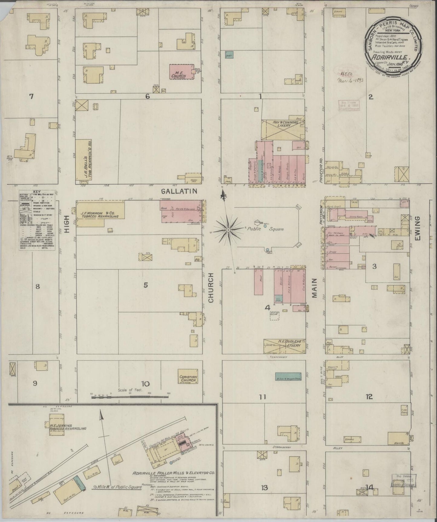 Sanborn Fire Insurance Map from Adairville, Logan County, Kentucky. (1893) – Historic Sanborn Fire Insurance Map Print