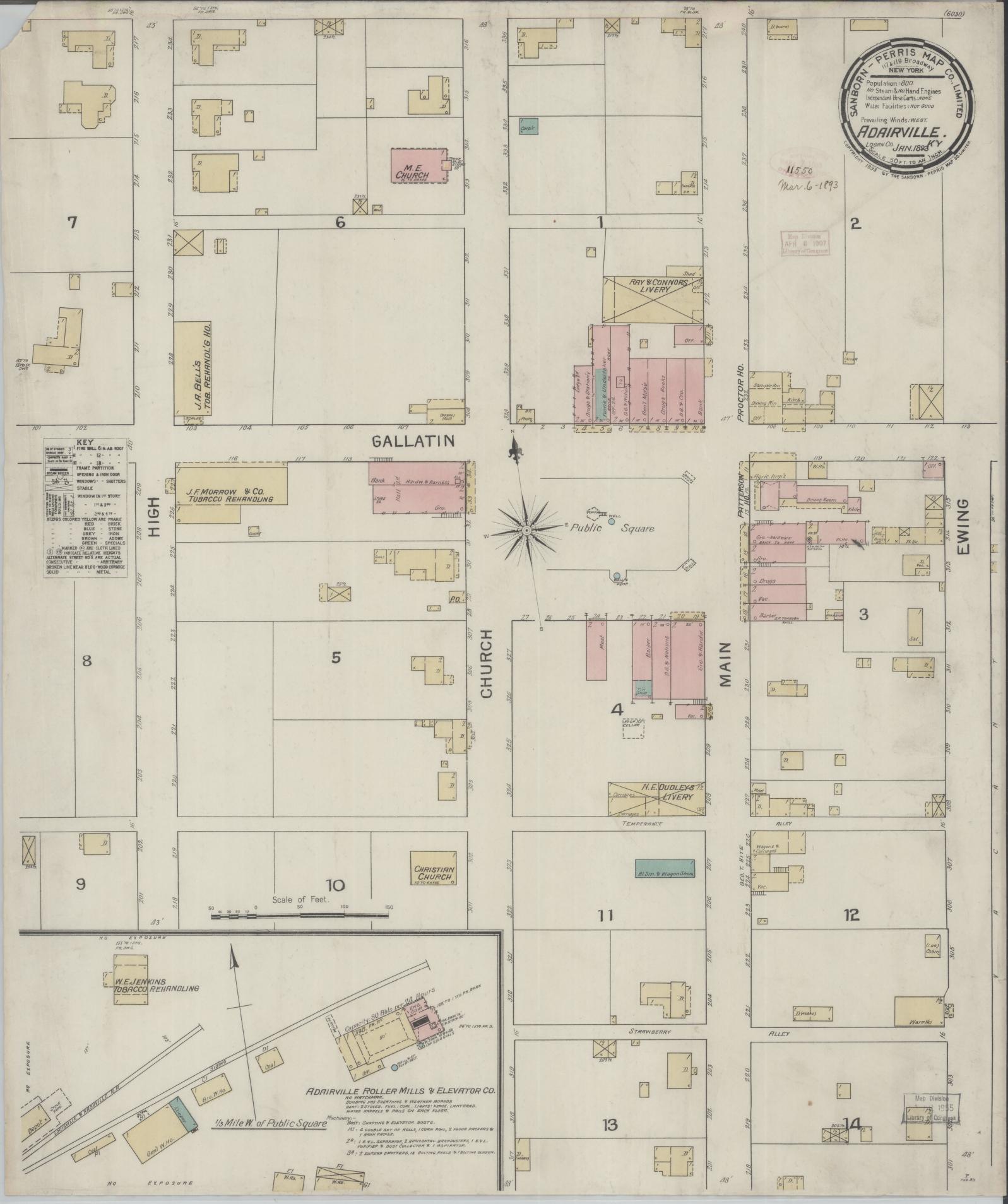 Sanborn Fire Insurance Map from Adairville, Logan County, Kentucky. (1893) – Historic Sanborn Fire Insurance Map Print