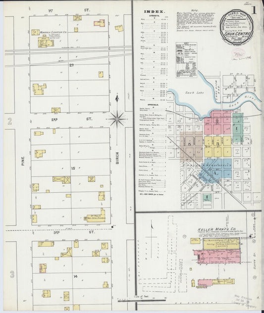 Sanborn Fire Insurance Map from Sauk Centre, Stearns County, Minnesota (1895), Sheet #0001 - Historic Sanborn Fire Insurance Map Print, vintage old map wall art, antique decor, genealogy gift, Minnesota Minnesota map