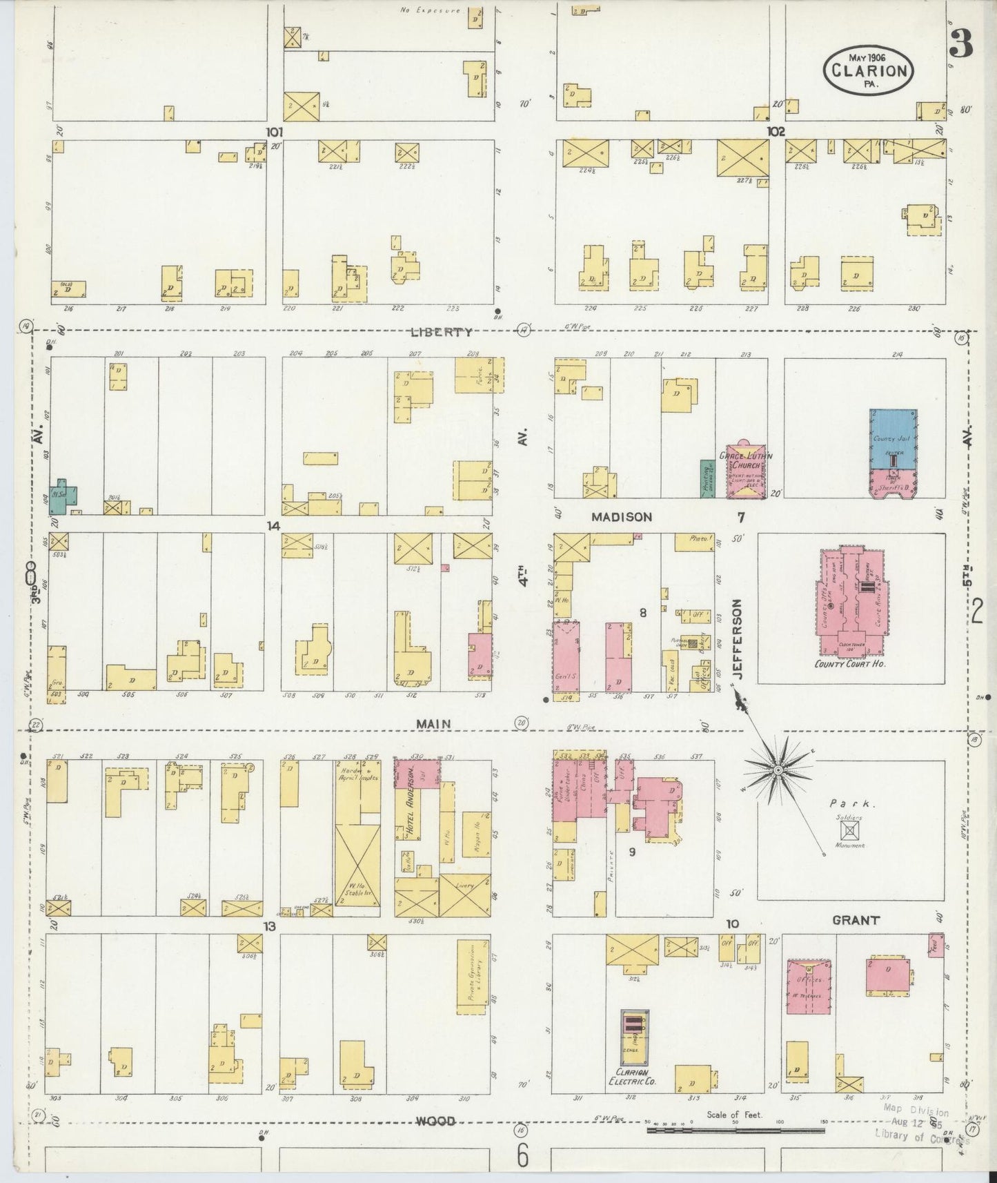 Sanborn Fire Insurance Map from Clarion, Clarion County, Pennsylvania (1906), Sheet #0003 - Historic Sanborn Fire Insurance Map Print, vintage old map wall art, antique decor, genealogy gift, Pennsylvania Pennsylvania map