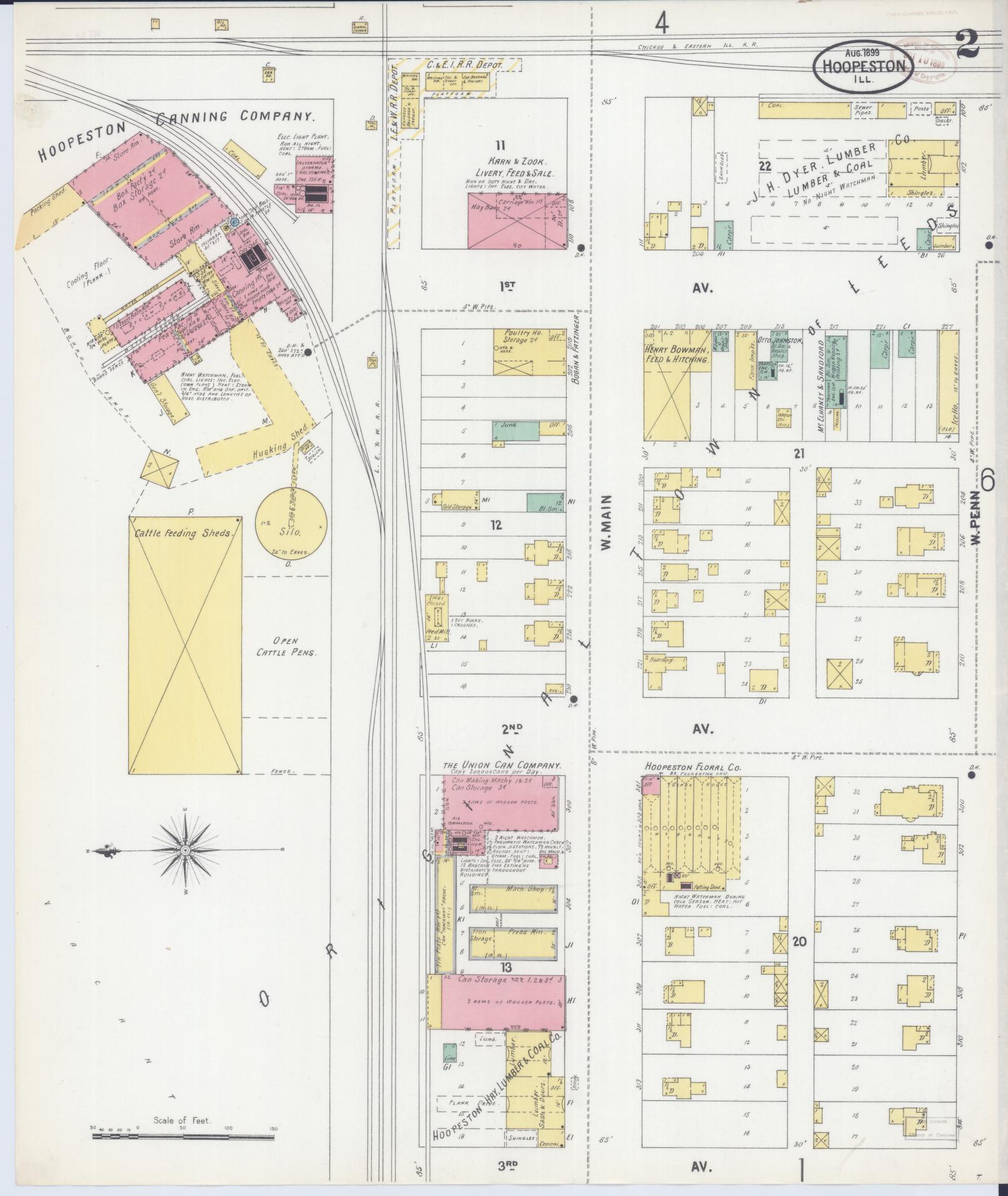 Sanborn Fire Insurance Map from Hoopeston, Vermilion County, Illinois (1899), Sheet #0002 - Historic Sanborn Fire Insurance Map Print, vintage old map wall art, antique decor, genealogy gift, Illinois Illinois map