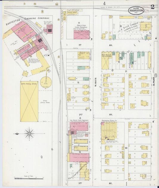 Sanborn Fire Insurance Map from Hoopeston, Vermilion County, Illinois (1899), Sheet #0002 - Historic Sanborn Fire Insurance Map Print, vintage old map wall art, antique decor, genealogy gift, Illinois Illinois map