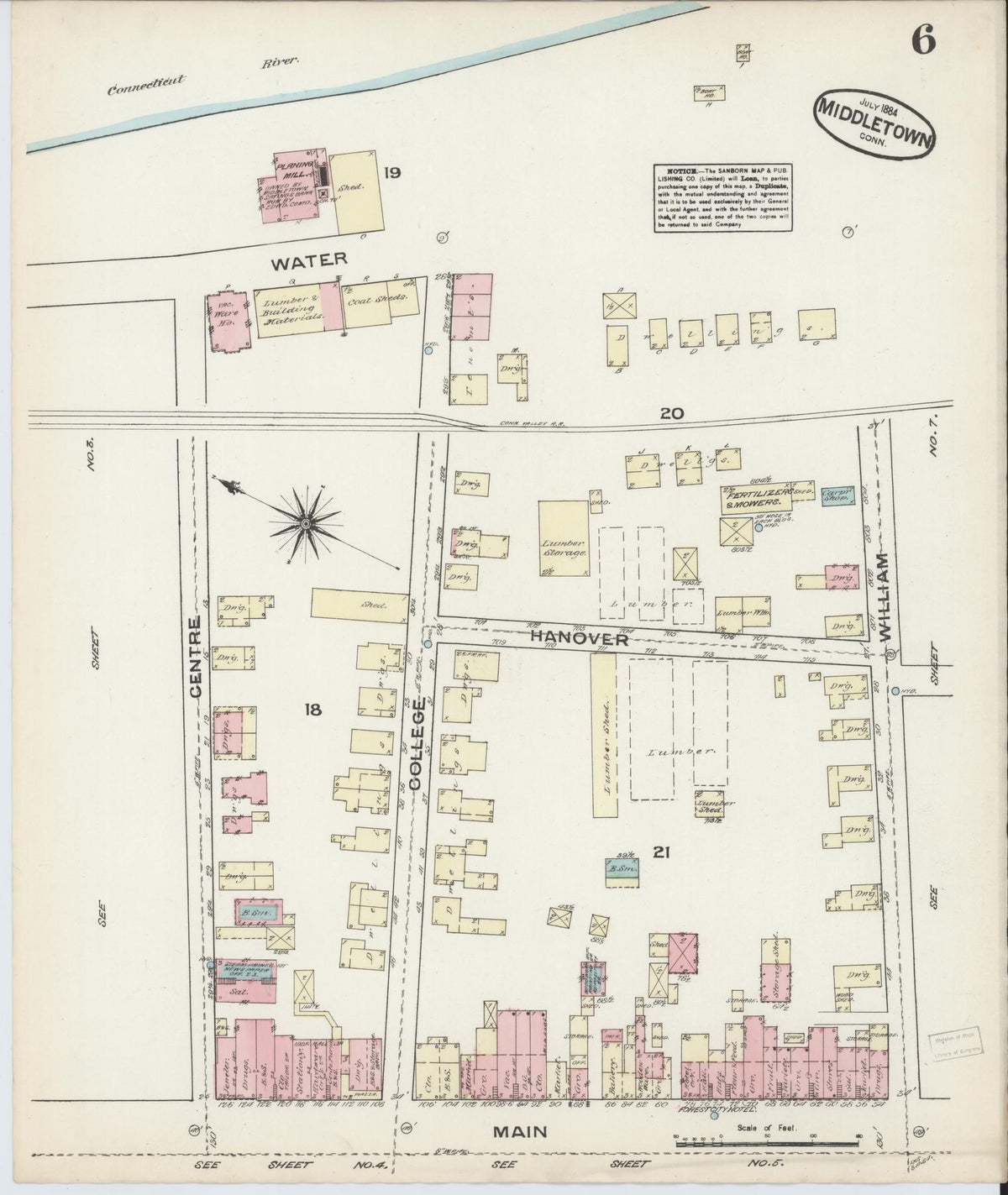 Sanborn Fire Insurance Map from Middletown, Middlesex County, Connecticut (1884), Sheet #0005 - Historic Sanborn Fire Insurance Map Print, vintage old map wall art, antique decor, genealogy gift, Connecticut Connecticut map