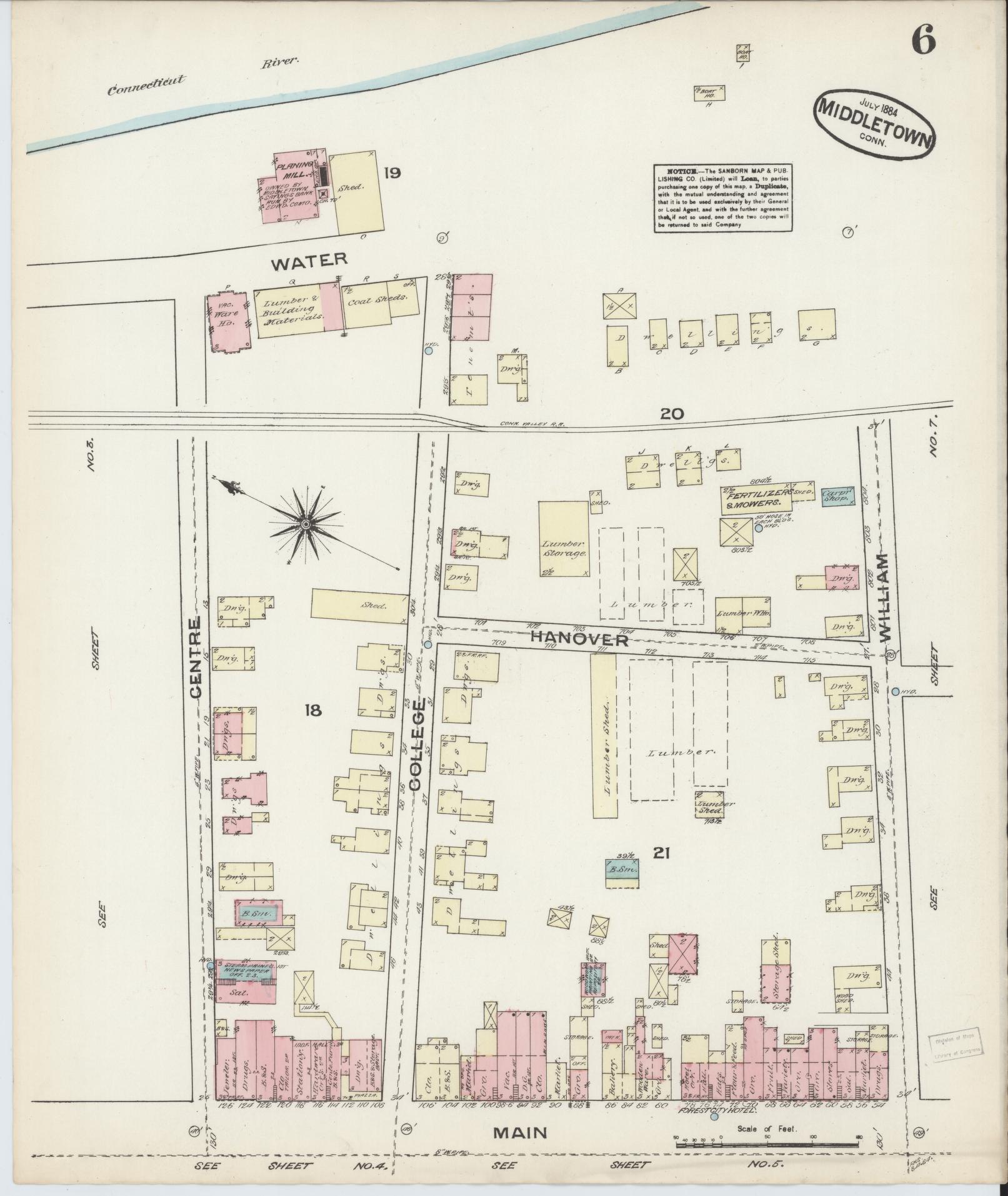 Sanborn Fire Insurance Map from Middletown, Middlesex County, Connecticut (1884), Sheet #0005 - Historic Sanborn Fire Insurance Map Print, vintage old map wall art, antique decor, genealogy gift, Connecticut Connecticut map