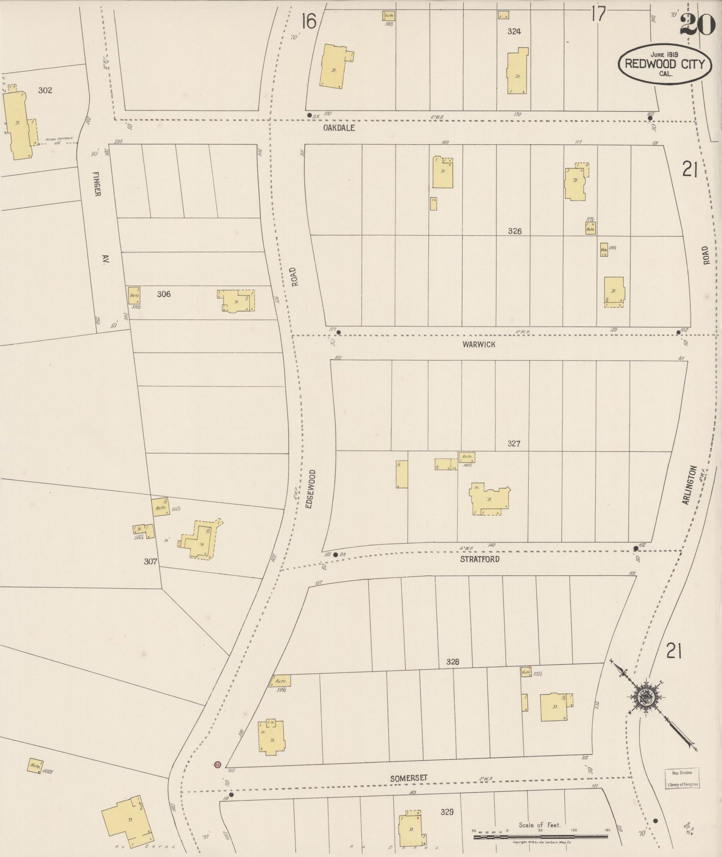 Sanborn Fire Insurance Map from Redwood City, San Mateo County, California (1919), Sheet #0020 - Complete Map Set gallery image, historic Sanborn map, vintage wall art, California California
