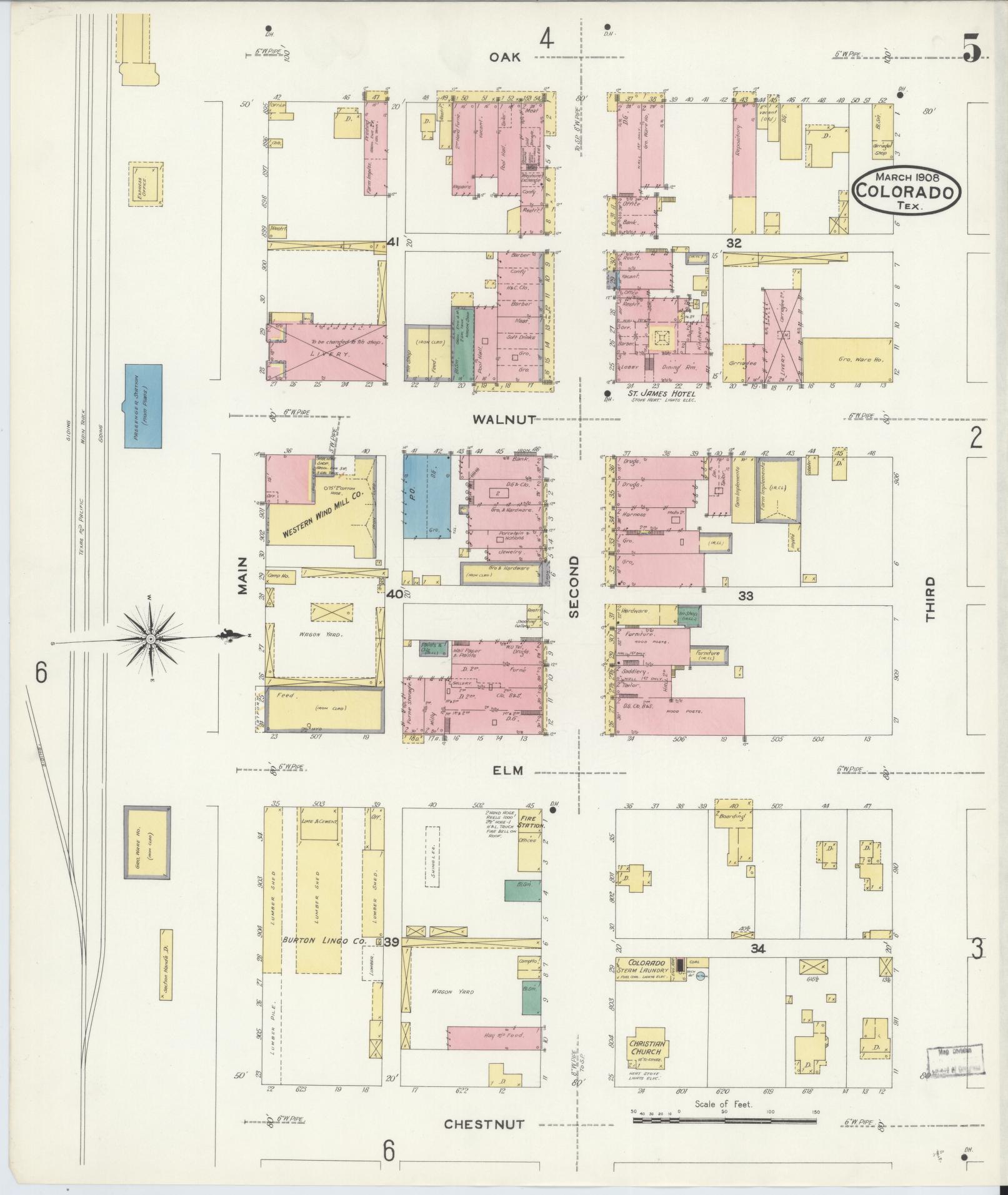 Sanborn Fire Insurance Map from Colorado, Mitchell County, Texas (1908), Sheet #0005 - Historic Sanborn Fire Insurance Map Print, vintage old map wall art, antique decor, genealogy gift, Colorado Colorado map