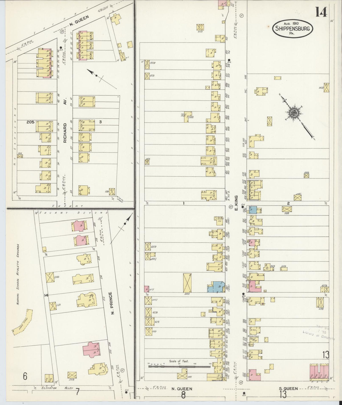 Sanborn Fire Insurance Map from Shippensburg, Cumberland And Franklin Counties, Pennsylvania (1910), Sheet #0014 - Historic Sanborn Fire Insurance Map Print, vintage old map wall art, antique decor, genealogy gift, Counties Pennsylvania map