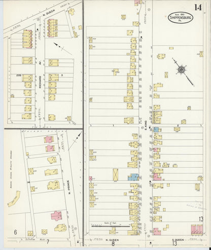 Sanborn Fire Insurance Map from Shippensburg, Cumberland And Franklin Counties, Pennsylvania (1910), Sheet #0014 - Historic Sanborn Fire Insurance Map Print, vintage old map wall art, antique decor, genealogy gift, Counties Pennsylvania map