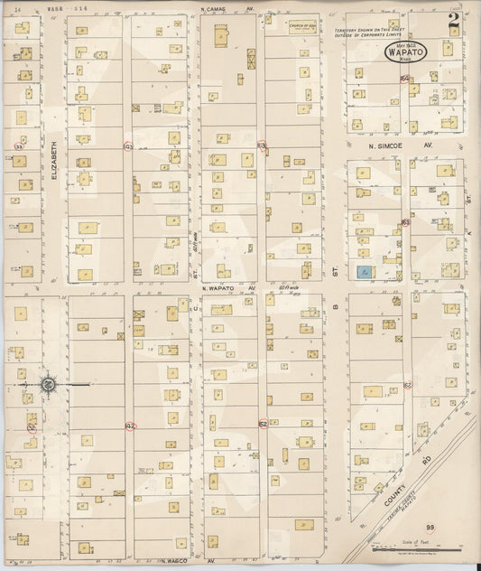Sanborn Fire Insurance Map from Wapato, Yakima County, Washington (1941), Sheet #0002 - Historic Sanborn Fire Insurance Map Print, vintage old map wall art, antique decor, genealogy gift, Washington Washington map