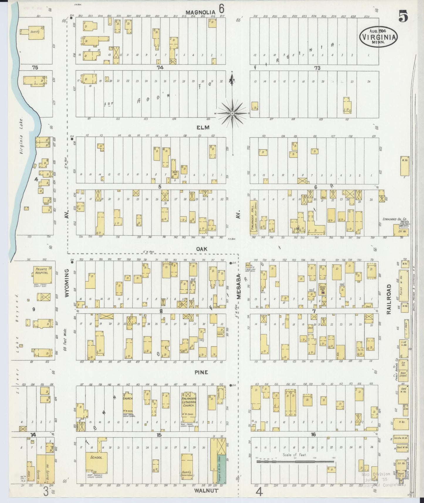 Sanborn Fire Insurance Map from Virginia, Saint Louis County, Minnesota (1904), Sheet #0005 - Complete Map Set gallery image, historic Sanborn map, vintage wall art, Minnesota Minnesota