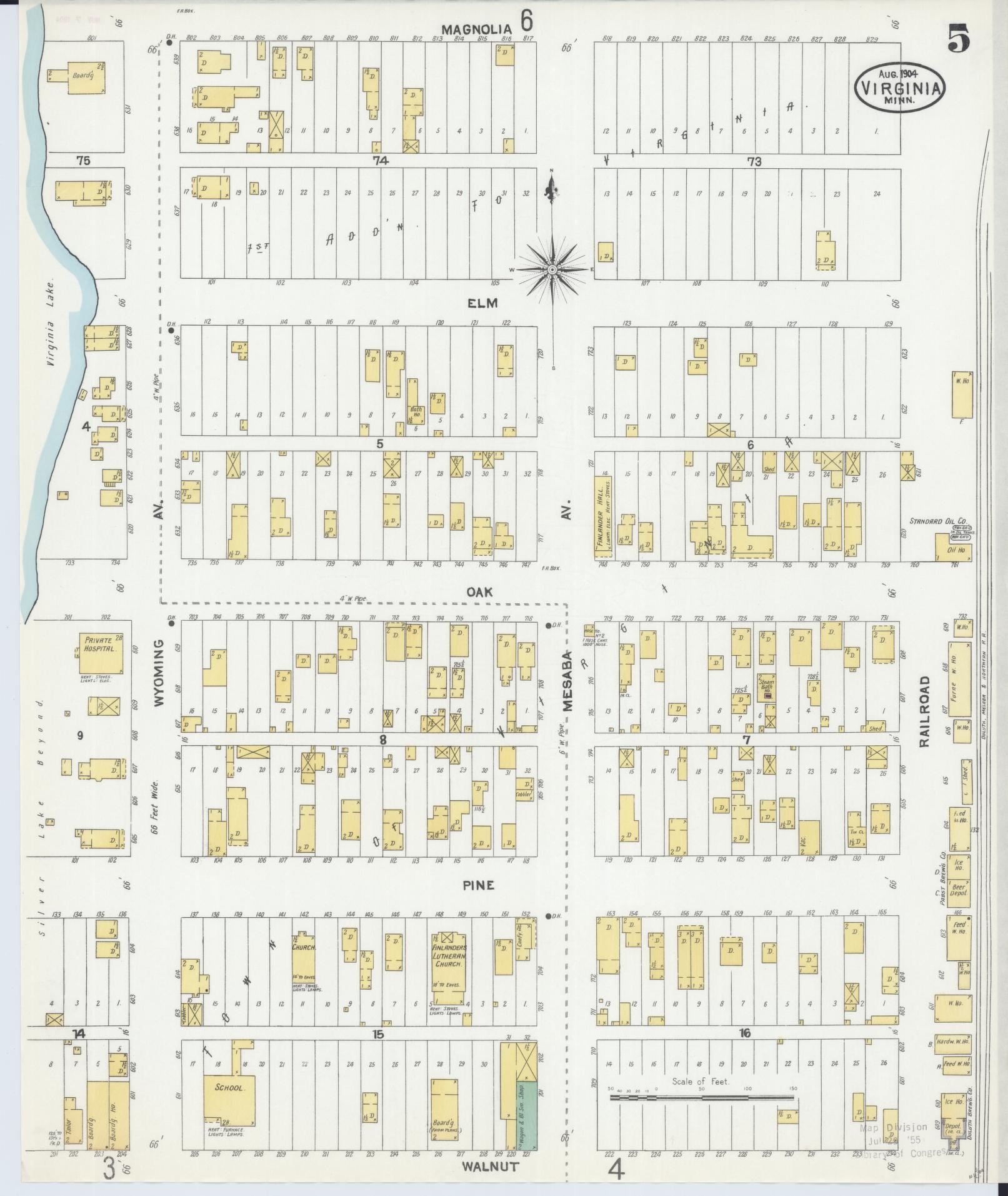 Sanborn Fire Insurance Map from Virginia, Saint Louis County, Minnesota (1904), Sheet #0005 - Complete Map Set gallery image, historic Sanborn map, vintage wall art, Minnesota Minnesota